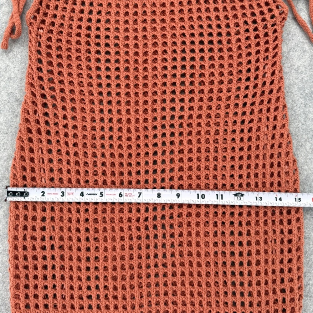 Beige Botany Crochet Maxi Dress M Rust Orange Open Knit Boho Festival Cover Up - Picture 6 of 9